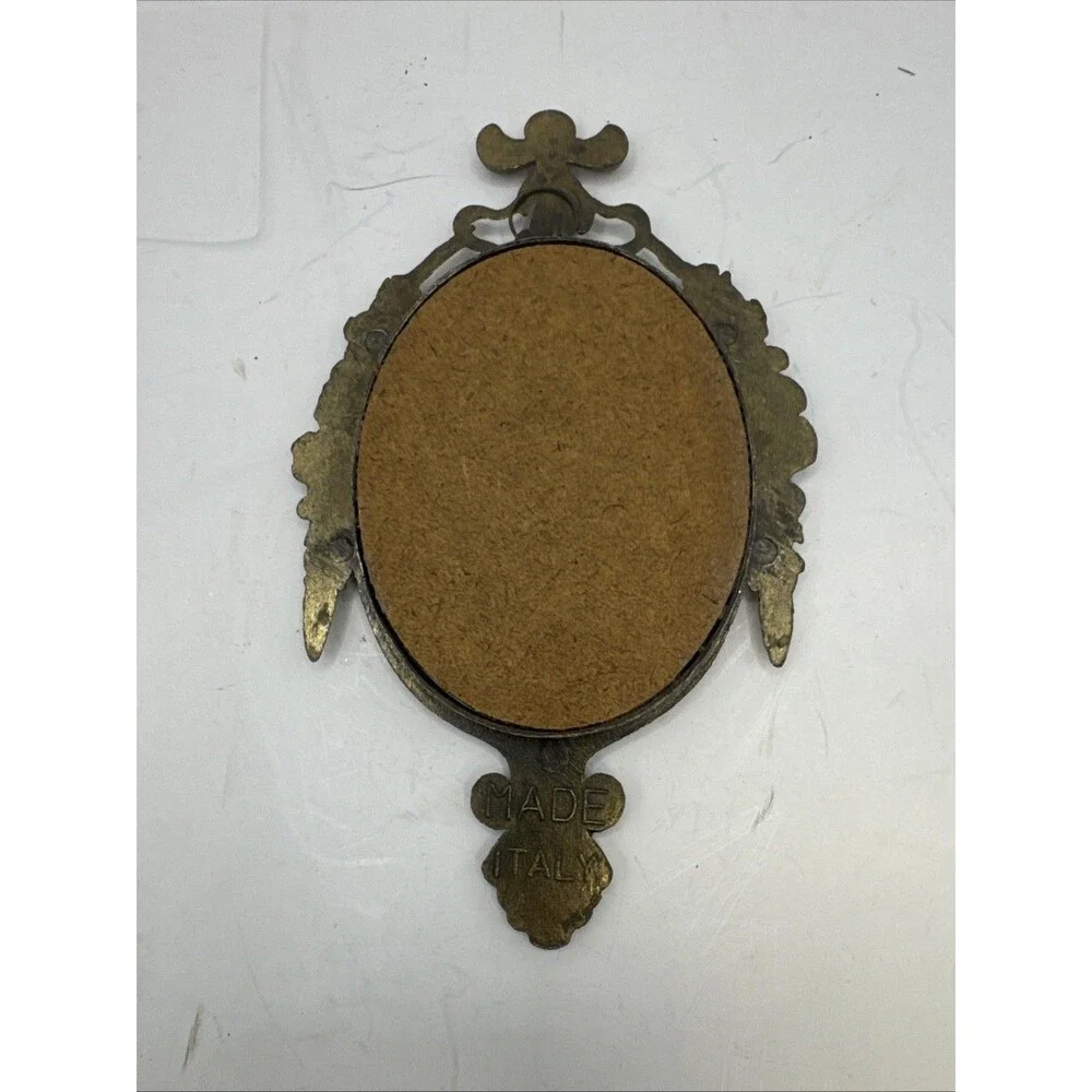 3 Trio VTG Ornate Metal Frames Victorian Young Girl Praying/Waving 6.5” Italy